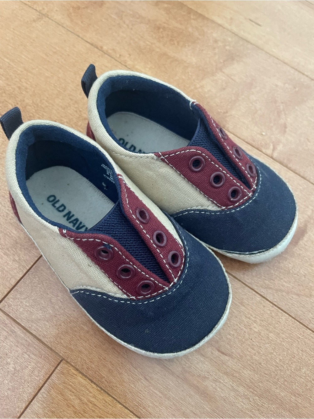Old Navy Kids' Navy, Beige & Burgundy Slip-On Canvas Sneakers